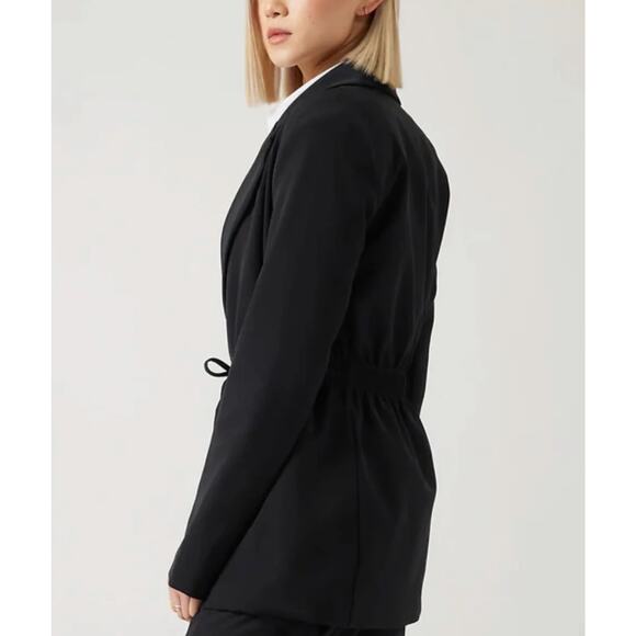 Athleta Endless Blazer Primatwill Jacket Black Size 14 Tie Waist - Picture 4 of 10